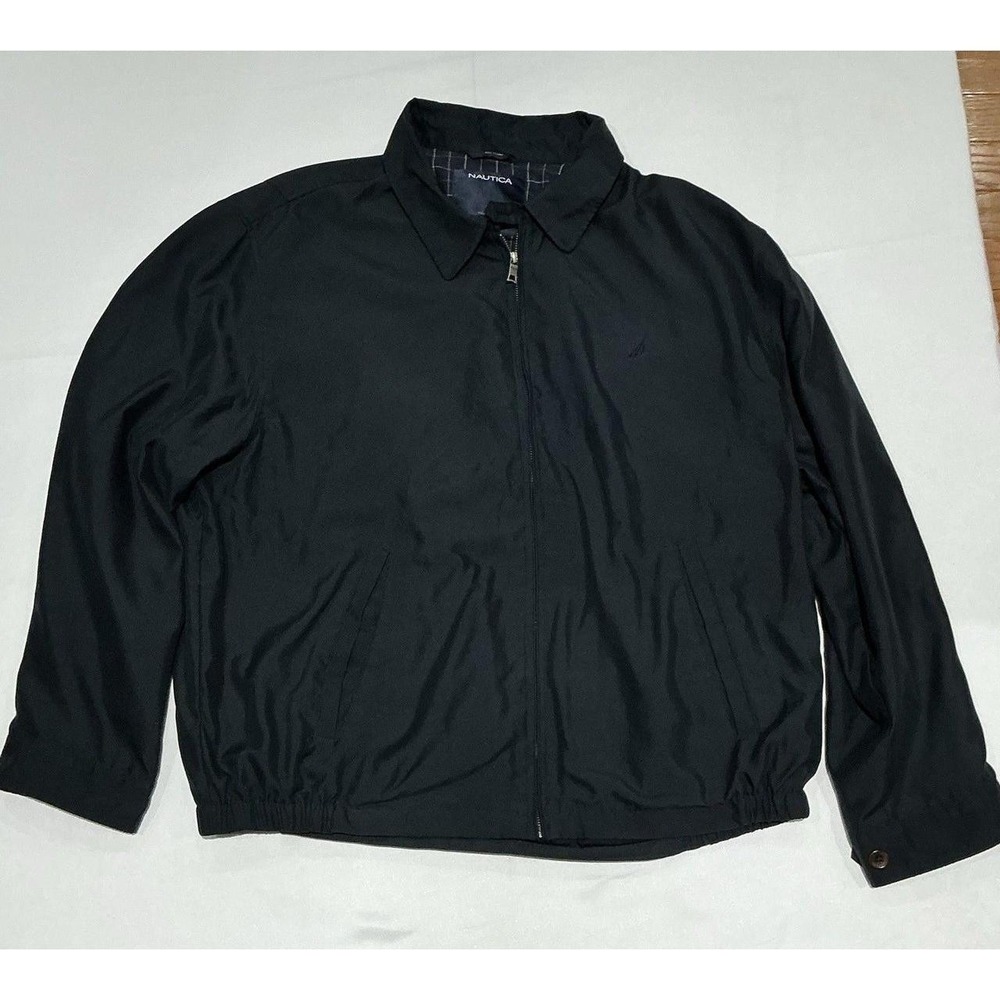 Nautica Jacket Mens XL Black Cotton Lined Full Zip Nautical